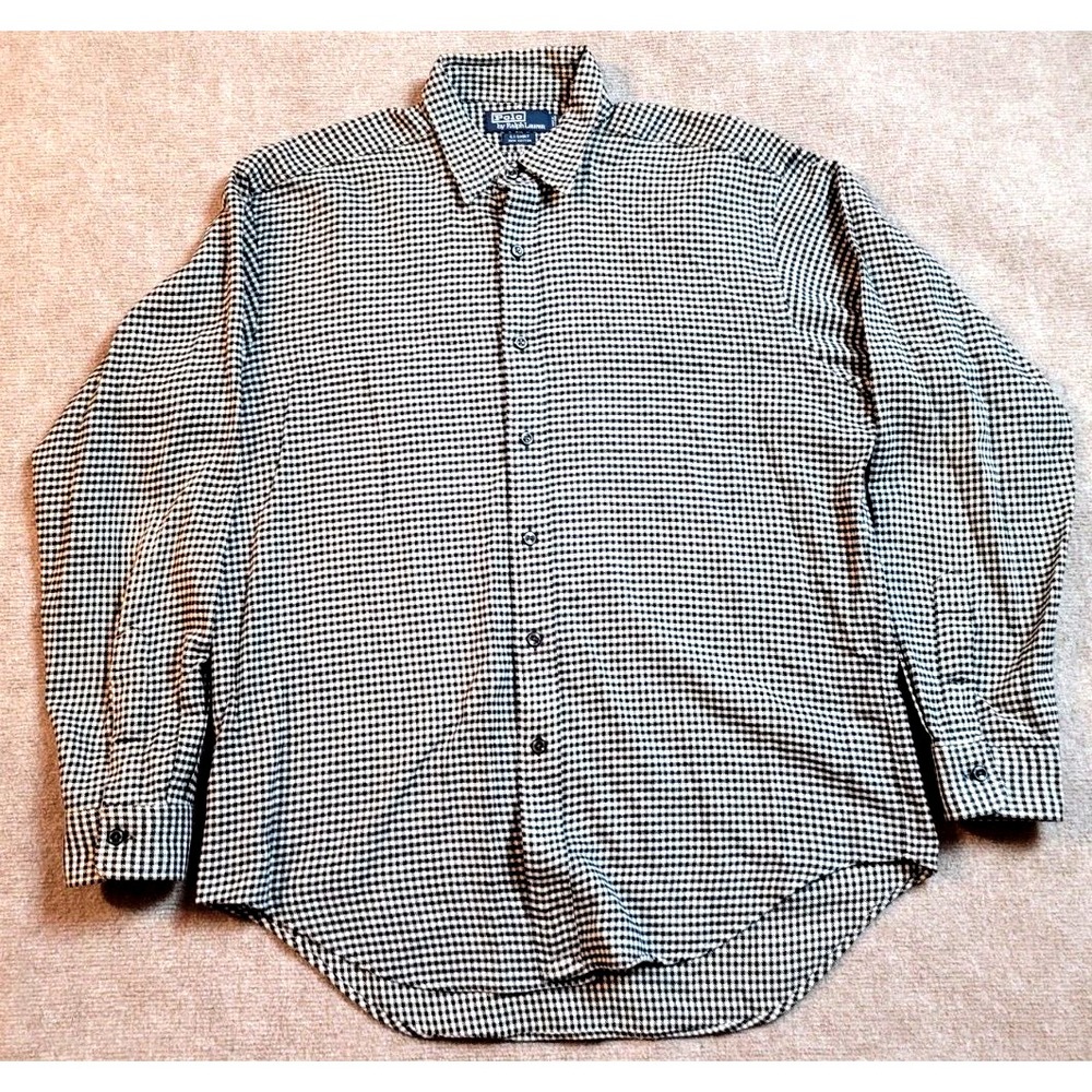 VTG POLO RALPH LAUREN CHECKERED G.I. SHIRT LONG SLEEVE BUTTON UP MED 100% COTTON